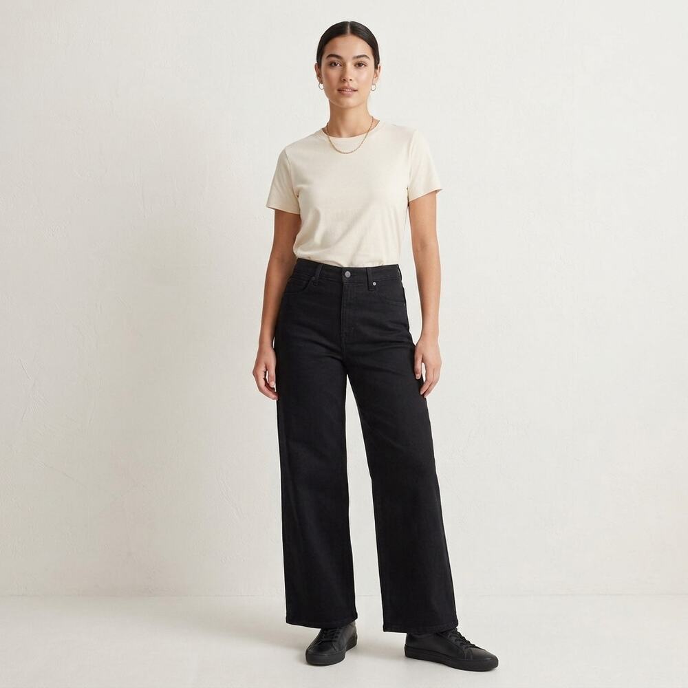 Quince Bella Stretch Wide Leg Jeans Women Size 33 Black High Rise Denim Pants